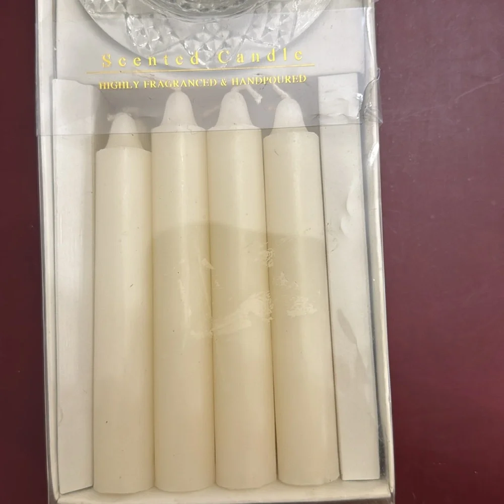 Vintage Unopened BALI Indonesian Cut Glass Taper Candle Holder with Candles